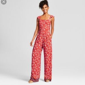 Floral red jumpsuit